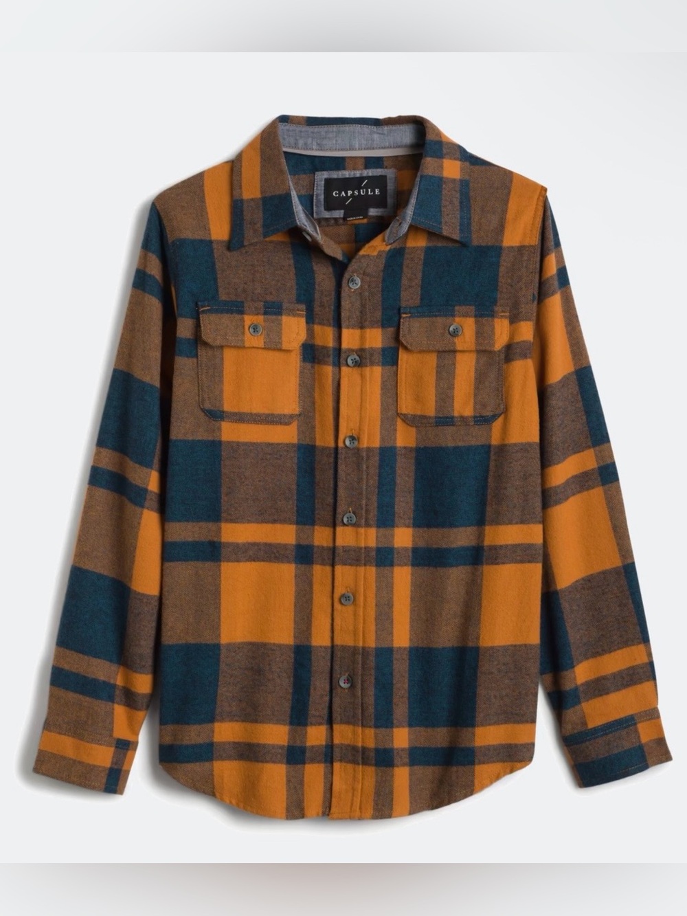 CAPSULE Gordon Long Sleeve
Flannel Shirt Men's Orange & Blue Plaid